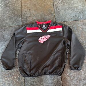 Detroit Redwings Black and Red V-Neck Pullover Jacket